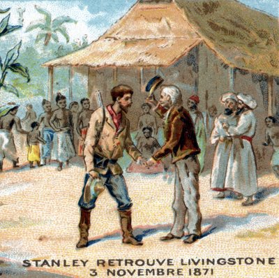 Møde mellem Sir Henry Morton Stanley (1841-1904) og David Livingstone (1813-1873) i 1871 af Unknown artist