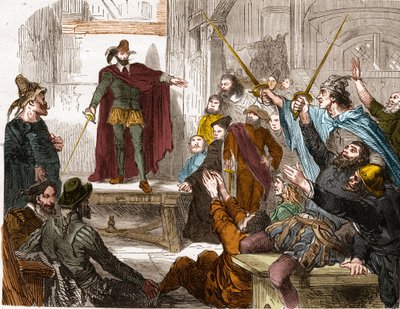 Møde i Komitéen af seksten (16) i 1588 (Repræsentanternes Råd for de seksten kvarterer i Paris) Oprørskomité dannet i Paris under ligaen. af Unknown artist