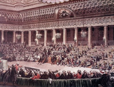 Møde i den grundlovgivende forsamling natten til den 4. august 1789 for afskaffelse af privilegier af Unknown artist