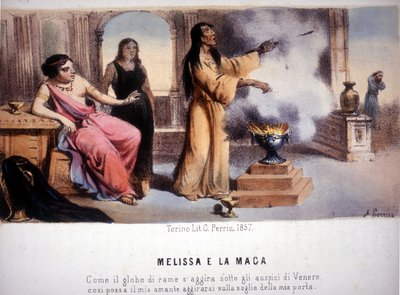 Melissa og troldkvinden: ""På samme måde som kobberkuglen er påvirket af Venus, så min elsker kan dukke op på mit dørtrin". 1857. af Unknown artist