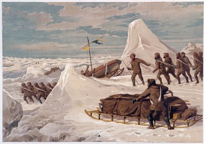 Mænd og slæder - i "" Polarhavets kyster, en arktisk ekspeditionsfortælling"", af Dr. Edward Moos, Marcus Nard & Co, London af Unknown artist