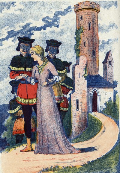 Mænd maske træner prinsessen. Anonym illustration til fortællingen "L