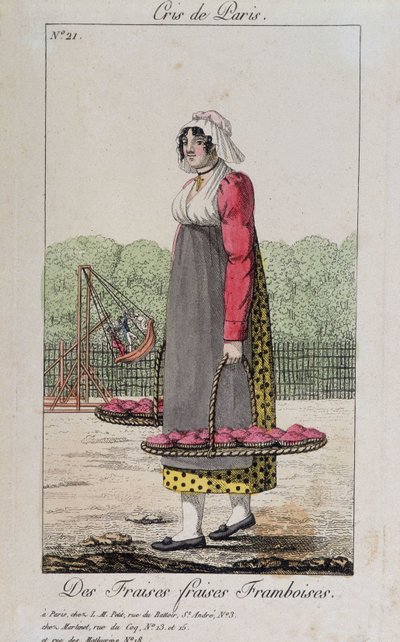 Købmand af jordbær og hindbær - i “” Cris de Paris””, deb. 19. århundrede af Unknown artist