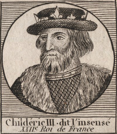 Merovingerdynasti: Portræt af Childerik III (714-755) Frankernes Konge - CHILDERIC III (d. 754) Frankernes Konge, 741-751, og den sidste af Merovingerne - gravering fra "" Instruction sur l