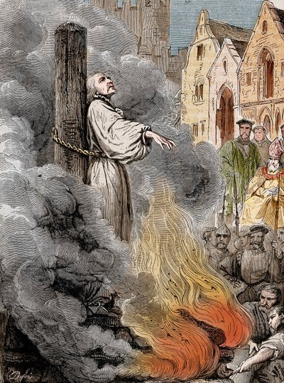 Michel Servet (Michel de Villanueva) (1511-1553) brænder levende i Genève efter ordre fra Calvin. af Unknown artist