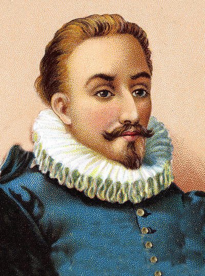 Miguel de Cervantes Saavedra 1547-1616 - Portræt af Miguel de Cervantes (1547-1616), spansk digter og dramatiker af Unknown artist