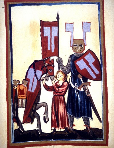 Miniature af Codex "Manesse", eller "Manessesche Liederhandschrift", som er et manuskript lavet i Alsace mellem 1300 og 1330 for et bemærkelsesværdigt Zürich. Repræsentation af Wolfram von Eschenbach, en tysk digter, der skrev romanen "" Parzival"" mellem  af Unknown artist