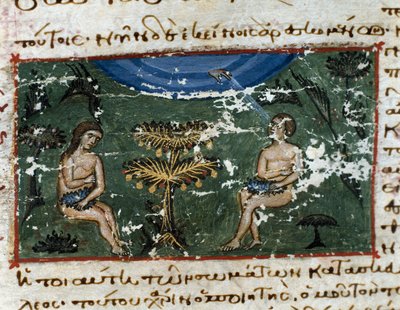 Originalt miniaturefiskeri fra "Codex of the Serail Octateuch" (ms.8 eller Seraglio Octateuch) Topkapi Sarayi Museum Library Istanbul fra det 12. århundrede af Unknown artist