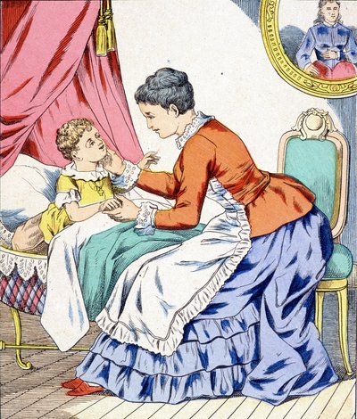 Mor synger en vuggevise til sit barn i søvn. af Unknown artist