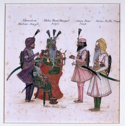Moonshee Bishun Singh, Maha Raja Ranjeet Singh, Raja Dian Singh, Sirdar Dulla Singh af Unknown artist