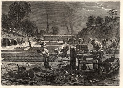 Moulage des bricques - Støbning af mursten - gravering i 