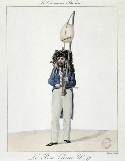 Musiker på gaden: den italienske grimacier - gravering, Carnavalet. af Unknown artist