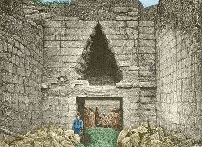 Mycenes, løverporten opdaget af Schliemann af Unknown artist
