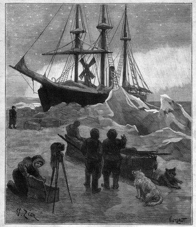 Nansens polarundersøgelsesskib Fram fanget i isen - gravering fra Rapporten fra Fram-ekspeditionen 1893-1896, af Fridtjof Nansen (1861-1930). af Unknown artist
