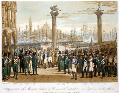 Napoleon I i Venedig den 29. november 1807 foran den italienske flåde. Gravering af 1845 af Unknown artist