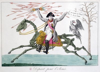 Napoleon: karikatur i en krigermand på et hesteskelet - i "" Napoleon 1er"", samling af karikaturer af Unknown artist