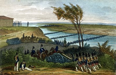 Napoleonskrigen: Russisk kampagne. Passage af floden Niemen (Dnjemen) den 24/06/1812, som adskiller de to imperier. Indgravering af det 19. århundrede. af Unknown artist