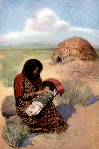 Indiansk mor med barn fra Pima-stammen af Unknown artist
