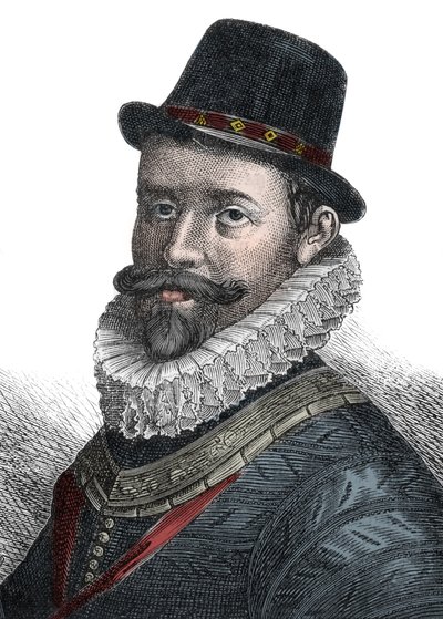 Naval Administration og kommandør Sir John Hawkins (1532-1595) - Portræt af Sir John Hawkins (Hawkyns) (1532-1595), engelsk admiral, skibsbygger, navigatør og slavekøbmand. Indgravering af det 19. århundrede. af Unknown artist