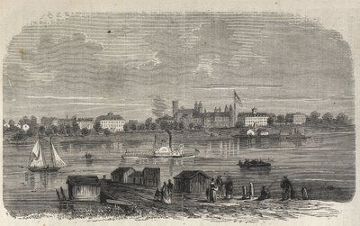New York State - Emigration Commission Establishment - Ward Island - Indgravering i "The Illustrous Universe" fra 1869 af Unknown artist