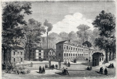 Ny bygning af den imperiale porcelænsfabrik i Sevres i 1868. Indgravering i "" L