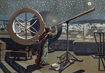 Nicees hipparchus. (Hipparkhos) i Alexandria Observatory Græsk Astronom (i Bythynien, 2. århundrede f.Kr.) efter "Science and its Men" af Louis Figuier. Barcelona 1881 af Unknown artist