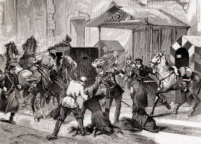 Nihilisme i Rusland - Attentatforsøg mod Aide de Camp, general Loris Melikoff (Loris-Melikoff), uden for døren til hans hotel i Great Moskaia i 1880 - Den russiske nihilistbevægelse i det 19. århundrede: mordforsøg på grev L af Unknown artist
