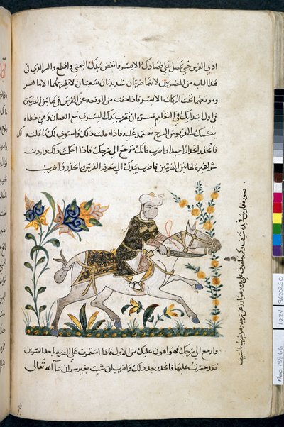 Nihāyat al-suʾl wa-al-umnīyah fī taʿlīm al-furūsīyah, Tilføj MS 18866, f.122v, c.1371 (blæk og pigment på papir) af Unknown artist