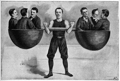 Nino ung italiensk 24-årig i vintercirkus med seks mænd i armen. Fra et foto fra 1898. af Unknown artist