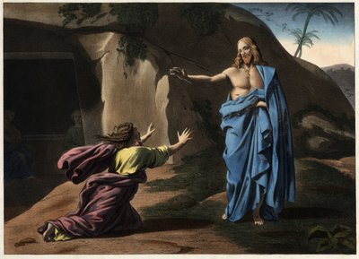 Noli me tangere: Kristi åbenbaring for den hellige Magdalene. Anonym gravering af det 19. århundrede. af Unknown artist