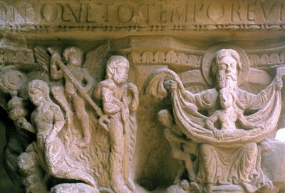 Norman Art i Monreale (Sicilien): hovedstæder i Benediktinernes Cloitre, der repræsenterer Kristus og Gud. af Unknown artist