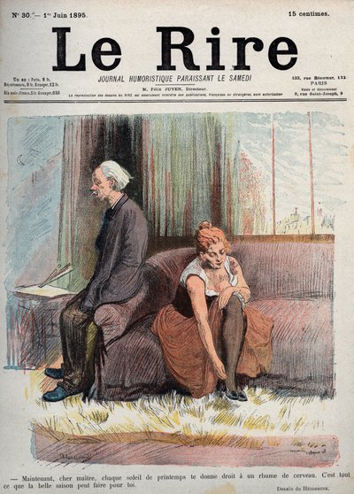 Nu kære mester giver hver forårssol dig ret til en hjerneforkølelse, det er alt hvad den gode årstid kan gøre for dig - tegning af Oswald Heidbrink i "" The Laughter Humoristic Journal udkommer på lørdag"" Nummer 30. 1. juni af Unknown artist