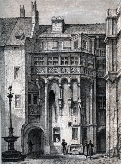Nurnberger Rathaus - gården til rådhuset i Nürnberg - gravering omkring 1867 af Unknown artist