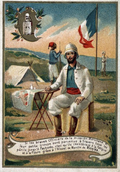 Officer for Marchand-missionen. 1800-tallets kromolitografi af Unknown artist