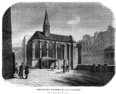 Gamle Chapelle des Carmes rue Jean de Beauvais i Paris i 5. arrondissement. Stik fra 1858. af Unknown artist