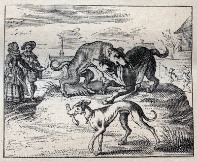 Gammelt engelsk ordsprog: to hunde stræber efter en knogle og den tredje tager den væk af Unknown artist