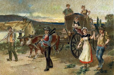 Gammel skik, der fejres i regionen Bourgogne: Høstfestival. Den sidste årgang. Kromolitografi i slutningen af det 19. århundrede. af Unknown artist