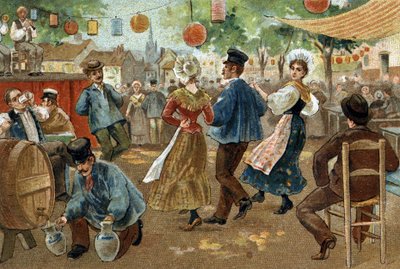 Gammel skik, der fejres i regionen Flandern: Flemish Fair. Kromolitografi i slutningen af det 19. århundrede. af Unknown artist