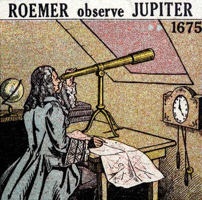Ole Christensen Romer (Olaus Roemer), dansk astronom (1644-1710) observerer formørkelserne af Jupiters satellitter af Unknown artist