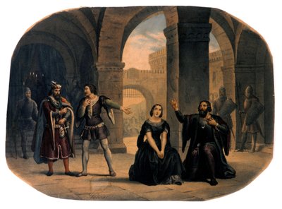 Operascenen "" I vespri siciliani"" (De sicilianske vespers) komponeret af Giuseppe Verdi. kromolitografi fra slutningen af det 19. århundrede.. af Unknown artist