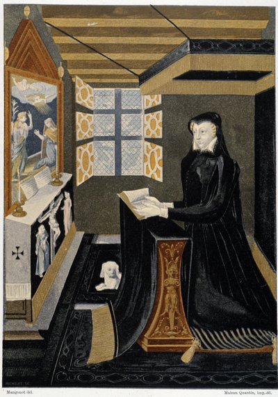 Oratorium af dronning Catherine de Medici (Caterina de Medici) (dronning i bøn) - baseret på emalje fra det 16. århundrede, Cluny Museum af Unknown artist