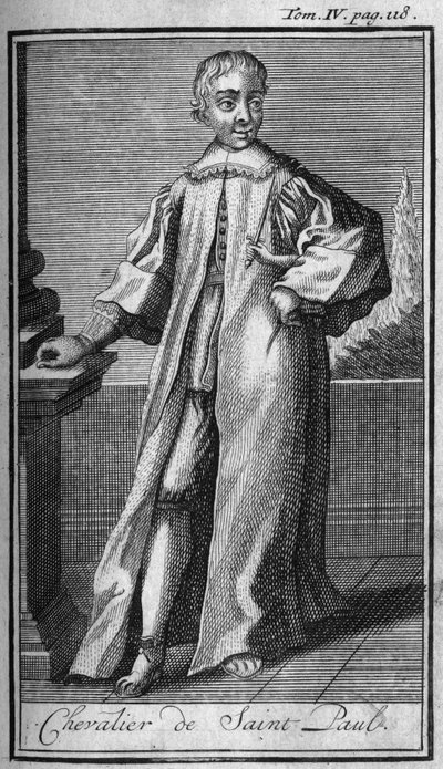 Ridderordener. Ridder af Saint Paul. I "" Historien om militære ordener eller riddere, om de sikre og rutineprægede militser af begge køn, som er blevet etableret indtil videre. Udgave taget fra Abbe Giustiniani, R.P.Bonani, M. Herman, Schoonebeek, R.P.Hel af Unknown artist
