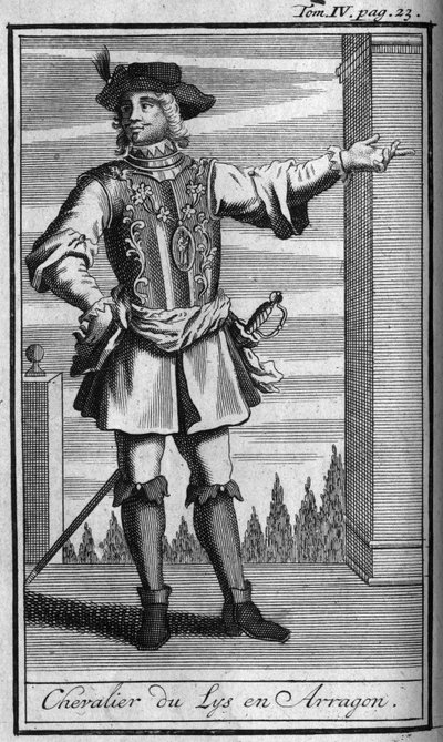Ridderordener. Ridder af Lilyordenen i Arragon i det 15. århundrede I "" Historien om militære ordener eller riddere, af seculieres og regulære militser af begge køn, som er blevet etableret indtil videre. Udgave taget fra Abbe Giustiniani, R.P.Bo af Unknown artist