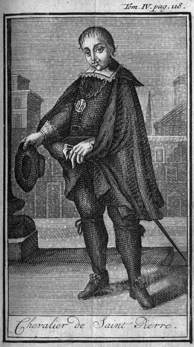 Ordener af Ridder. Ridder af St. Peter (San Pietro) i Rom i det 15. århundrede. I "" Historien om militære ordener eller riddere, om de sikre og rutineprægede militser af begge køn, som er blevet etableret indtil nu. Udgave taget fra Abbe Giustiniani, af Unknown artist