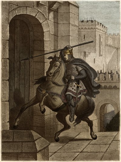 Otto II, Hellig Romerske Kejser før Paris - Otton II af Det Hellige Rige, kendt som Roux (955-983) irriterer sig over ikke at kunne trænge ind i Paris (Paris hovedkvarter, 978), går under byens mure for at plante sine spyd i døren - af Unknown artist