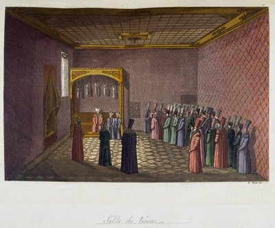 Ottoman Empire: The Throne Hall - i "" Det gamle og moderne kostume"" af Ferrario, ed Milan af Unknown artist