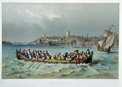 Osmannerriget: omnibusbåd i Konstantinopel (Istanbul). Litografi af det 19. århundrede. Dekorativ kunst, Paris af Unknown artist