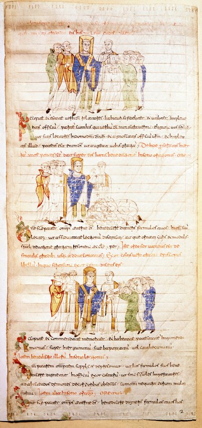 Side af en oplyst bibel (Ms.723-Foglio 138v.) fra begyndelsen af det 12. århundrede. Svag. 52,8x38 cm Rom, Biblioteca Casanatense af Unknown artist
