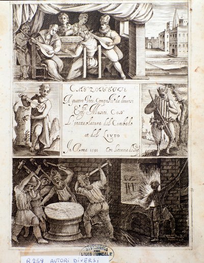 Side med illustrationer til forskellige sange (ætsning af Unknown artist