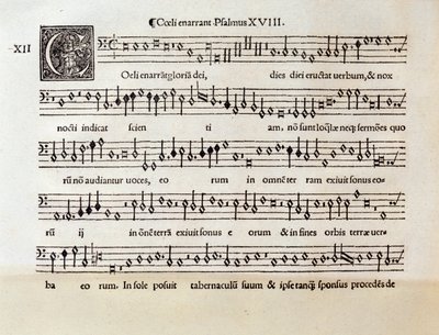 Side med partitur af Salme XVIII af Willaert (1538) af Unknown artist